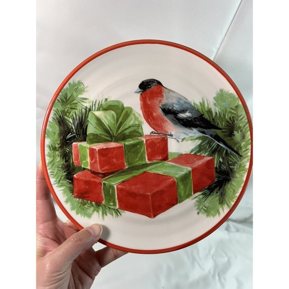 Ceramica Cuore Italy Christmas Holiday Sparrow Salad/Luncheon 9” Plates set/6 - Picture 8 of 15